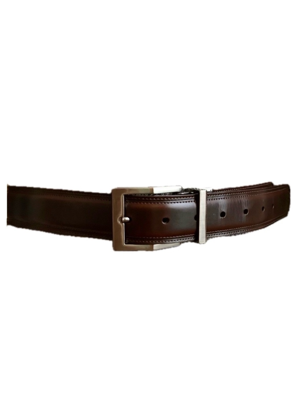 PERRY ELLIS Men's Dark Brown Leather Belt Silver Buckle Size 32 80